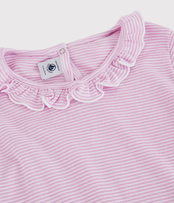 Pijama de rayas de algodón y lyocell de niña rosa BOHEME/blanco MARSHMALLOW
