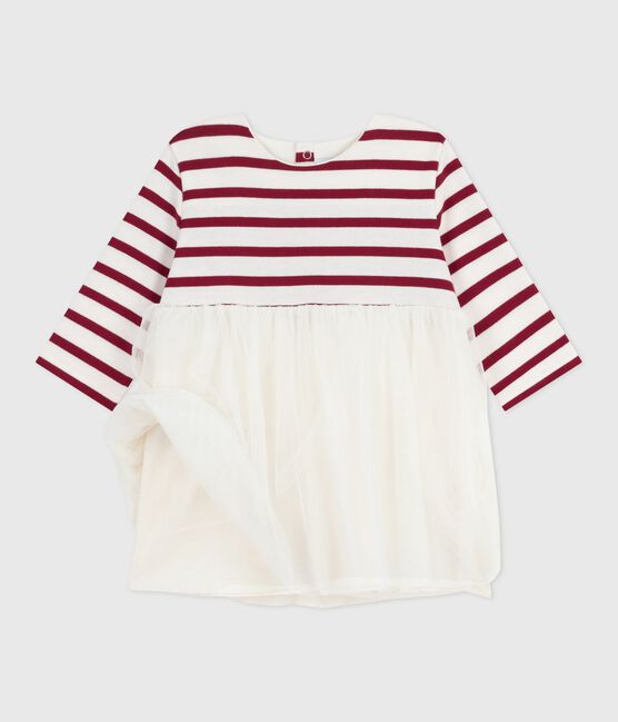 Vestido de dos materiales de manga larga para bebé rojo MILK/ AMARANTE