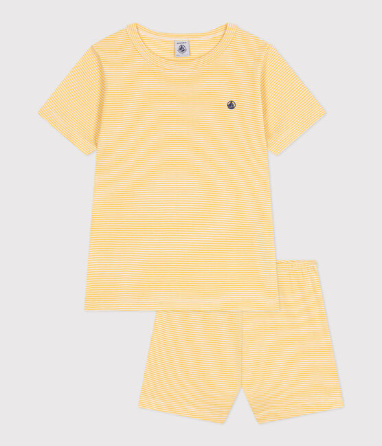 Pijama infantil corto de algodón a rayas amarillo BLE/blanco MARSHMALLOW