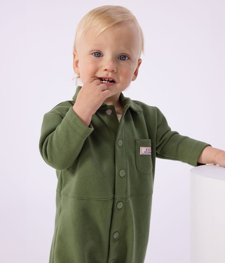 Pelele largo de algod&oacute;n liso para beb&eacute; verde OLIVINE