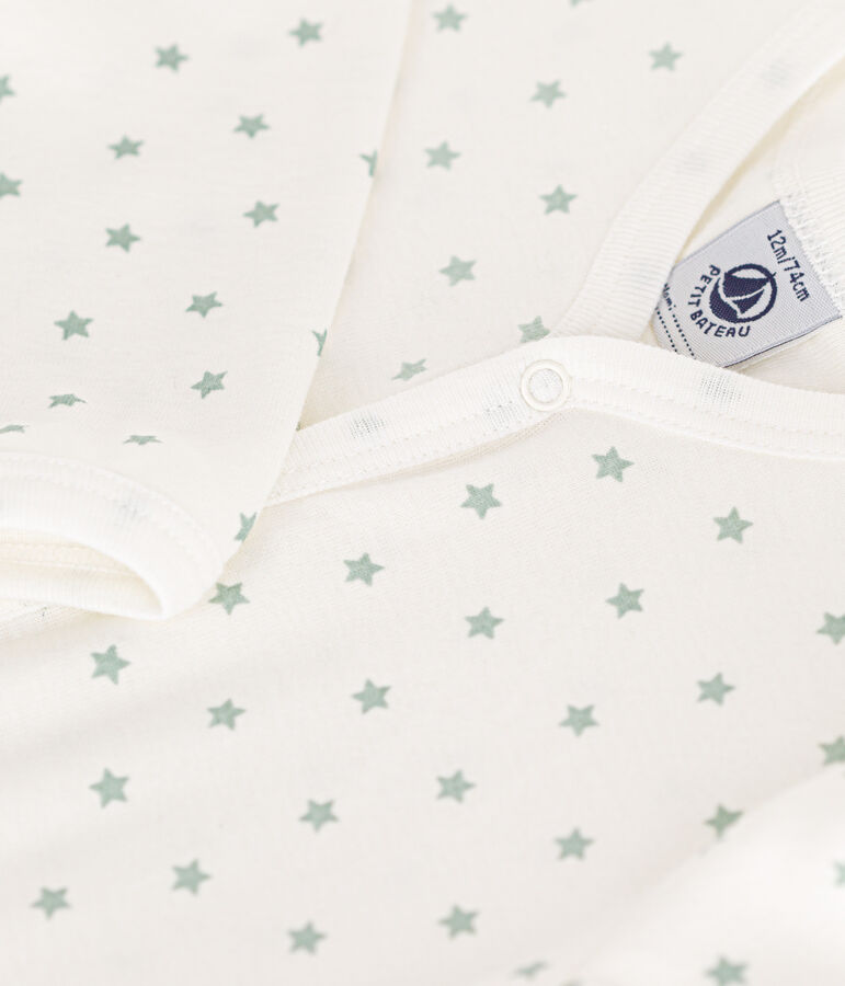 Pijama para beb&eacute; con estrella peque&ntilde;a de algod&oacute;n blanco/verde