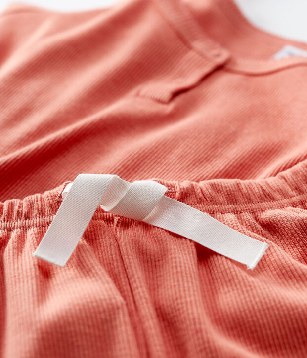 Pijama corto liso papaya de algod&oacute;n y lyocell de ni&ntilde;a rosa