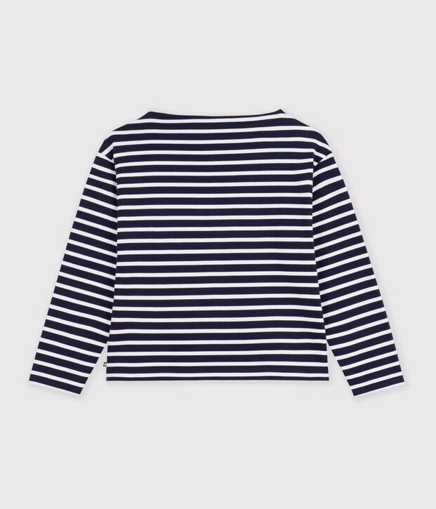 Marinera de algod&oacute;n de manga larga para mujer azul/blanco