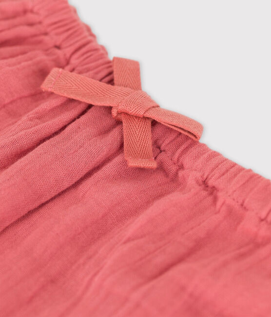 Pantalón de estilo saragüelles liso de gasa de algodón ecológico para bebé rosa PAPAYE