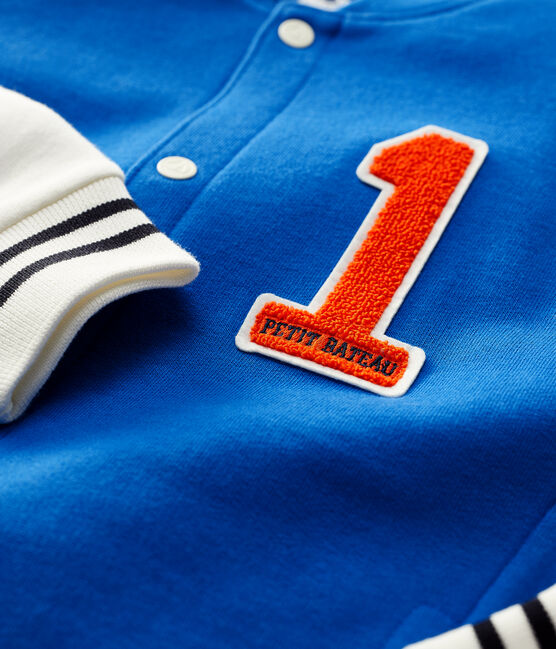 Chaqueta de béisbol de muletón de niña/niño azul RUISSEAU/blanco MARSHMALLOW