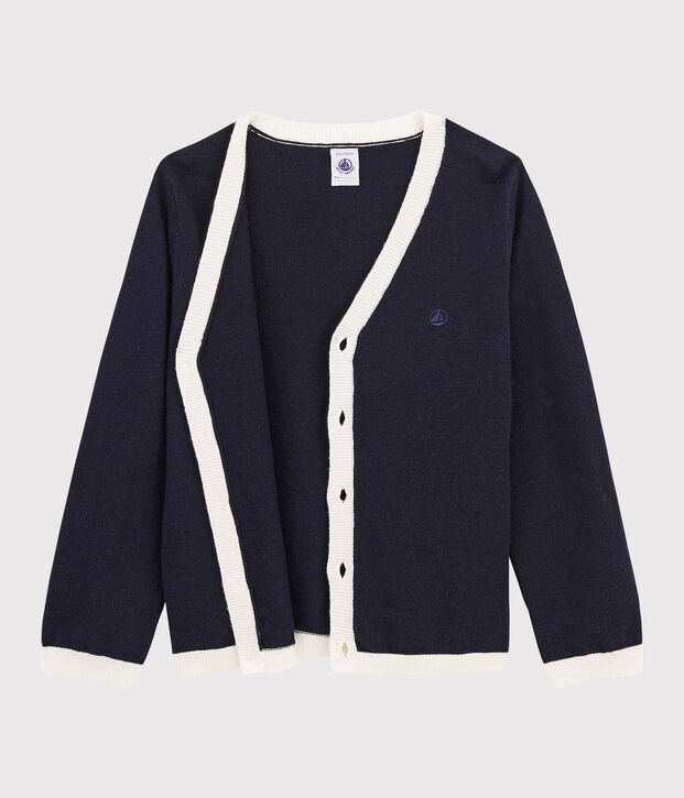 C&aacute;rdigan de lana y algod&oacute;n para ni&ntilde;o azul/blanco