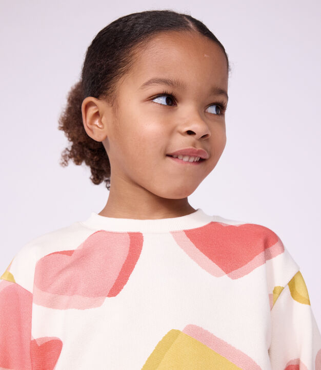 Sudadera infantil de algod&oacute;n con estampado de corazones blanco/multicolor