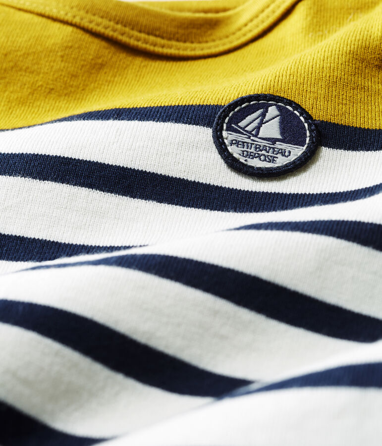 Mono corto de punto grueso con rayas para beb&eacute; ni&ntilde;o verde/blanco/azul