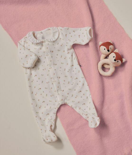 Pijama de terciopelo para bebé blanco MARSHMALLOW/blanco MULTICO
