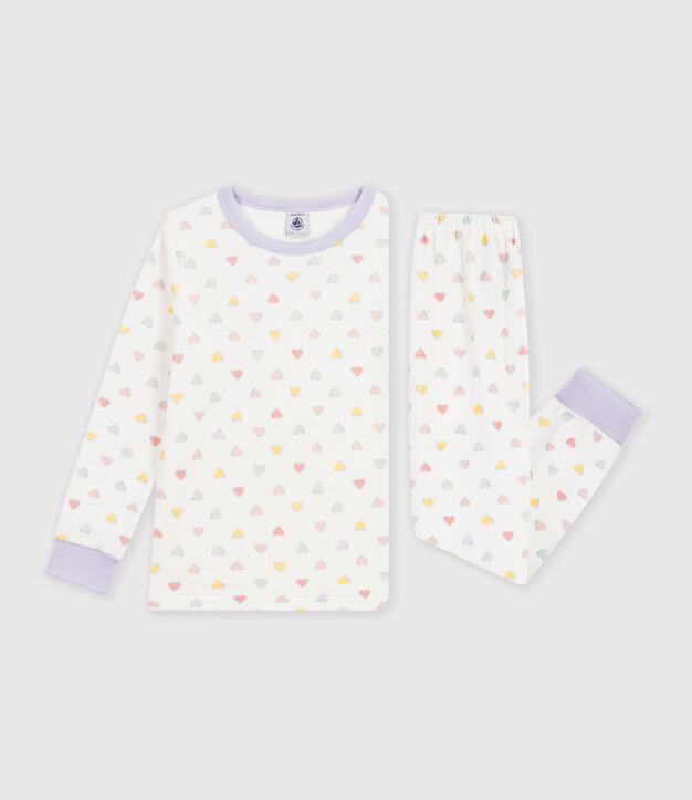Pijama infantil de terciopelo con corazones blanco/multicolor