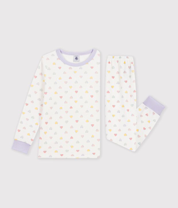 Pijama infantil de terciopelo con corazones blanco/multicolor