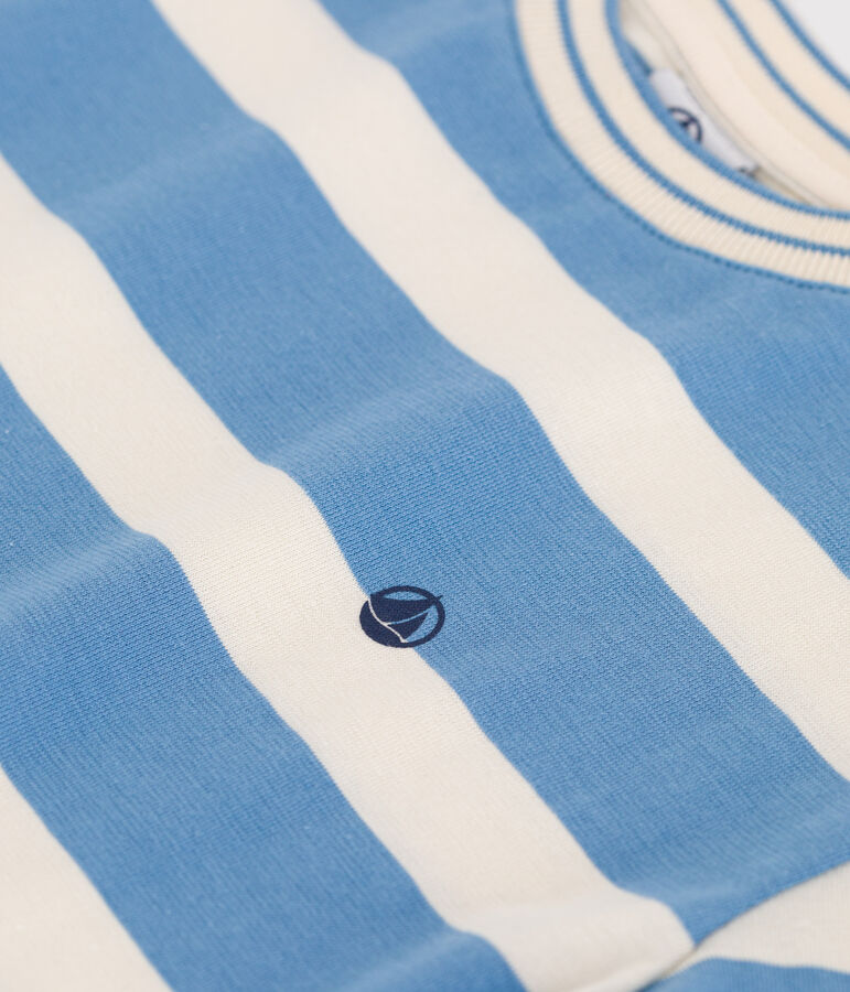 Camiseta infantil de manga corta de algod&oacute;n con rayas azul/crudo