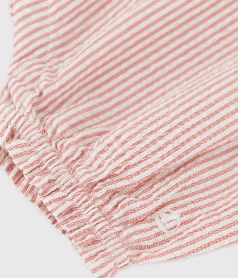 Mono corto de tejido milrayas ecol&oacute;gico de beb&eacute; rosa/blanco