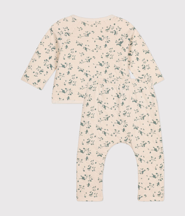 Conjunto de dos piezas para beb&eacute; de t&uacute;bico acolchado crudo/verde