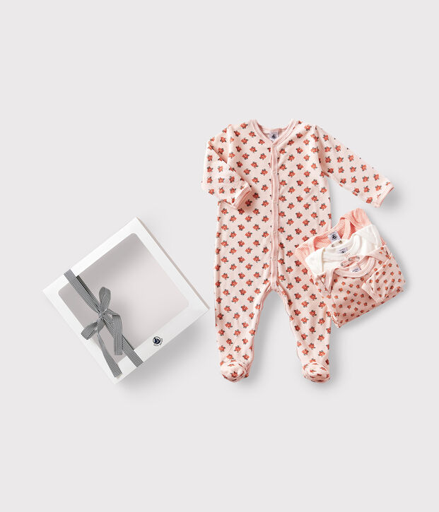 Lote de 1 pijama y 3 bodis de flores para beb&eacute; multicolor