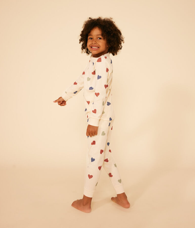 Pijama infantil de algod&oacute;n con estampado de coraz&oacute;n crudo/multicolor
