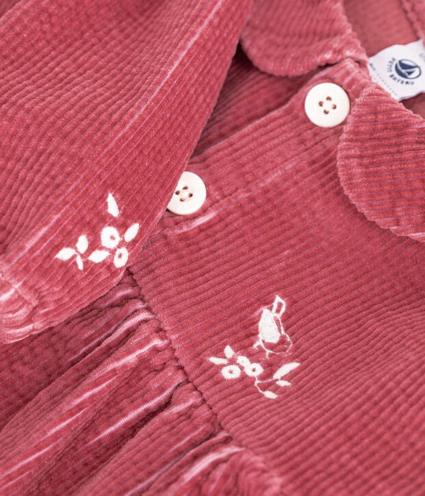 Vestido liso de terciopelo de manga larga para beb&eacute; rosa