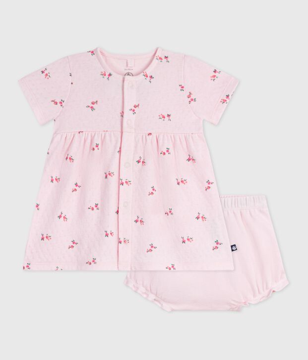 Vestido de algod&oacute;n con estampado de flores y pololo para beb&eacute; rosa/multicolor