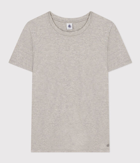 Camiseta LA RECTA de algodón con cuello redondo para mujer gris CHATON CHINE