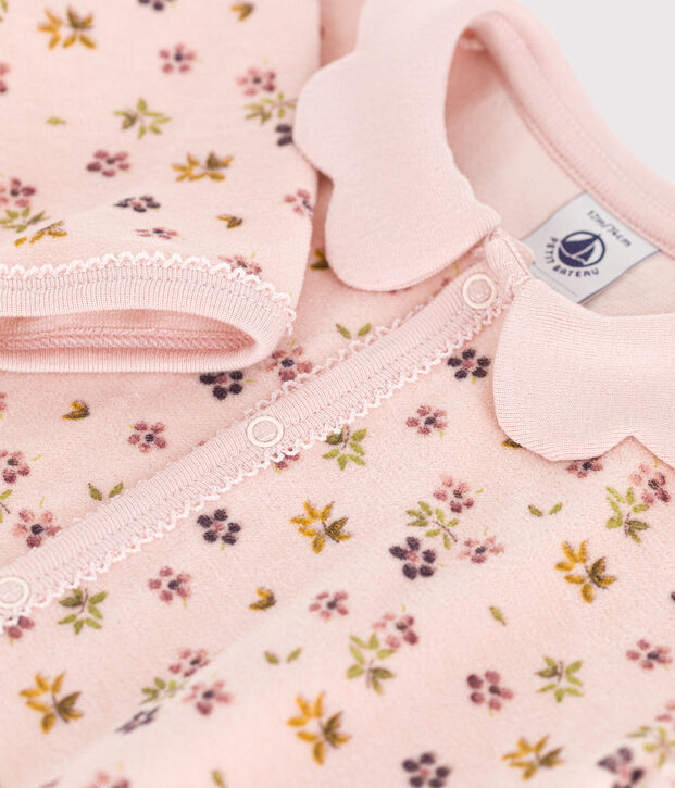 Pijama de terciopelo con estampado de flores para beb&eacute; rosa/multicolor