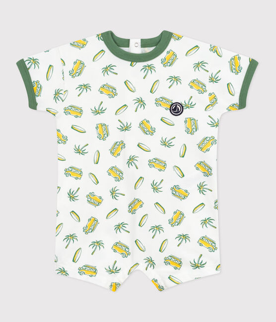 Pelele corto de algodón de manga corta con estampado de surf para bebé blanco MARSHMALLOW/blanco MULTICO
