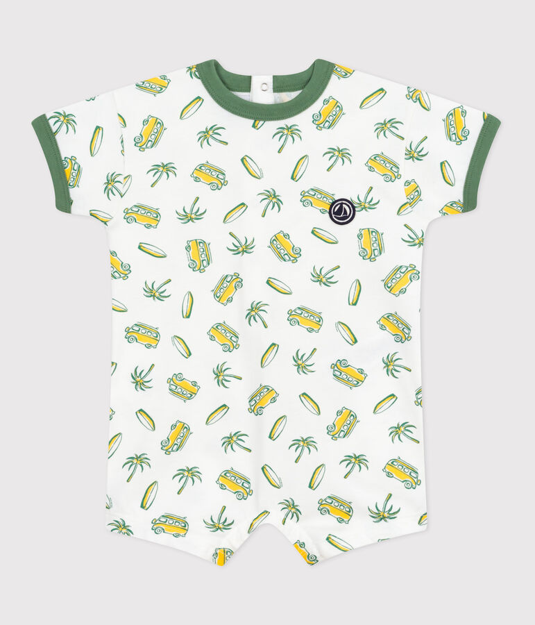 Pelele corto de algod&oacute;n de manga corta con estampado de surf para beb&eacute; blanco/multicolor