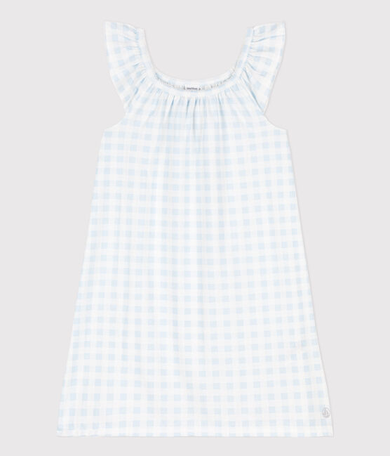 Camisón de algodón con estampado vichy para niña azul MARSHMALLOW/blanco GOMME