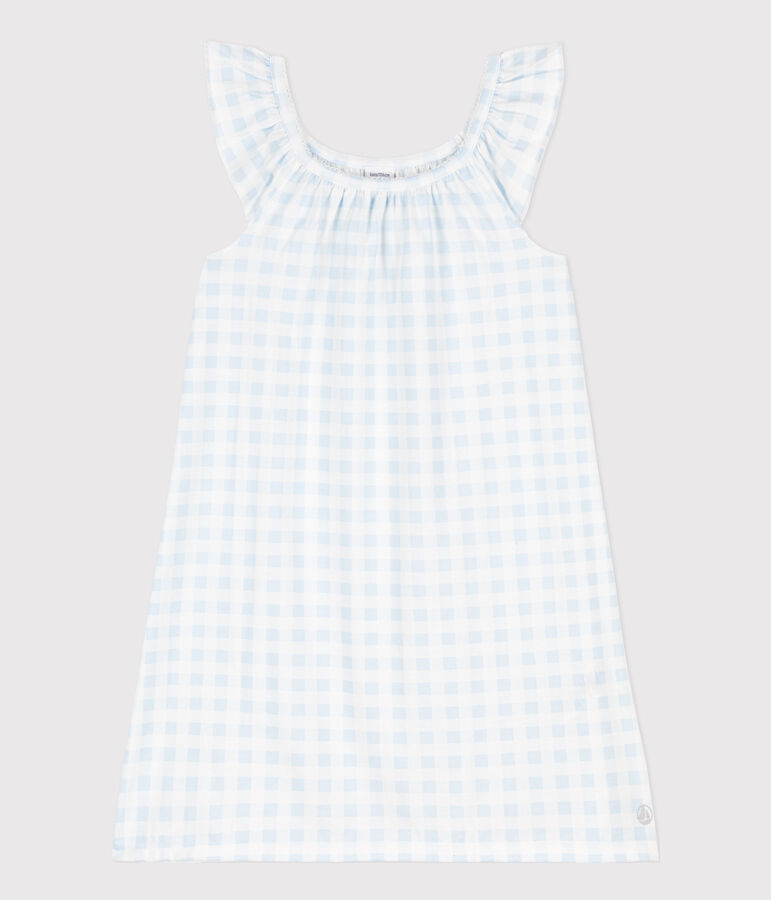 Camis&oacute;n de algod&oacute;n con estampado vichy para ni&ntilde;a blanco/azul
