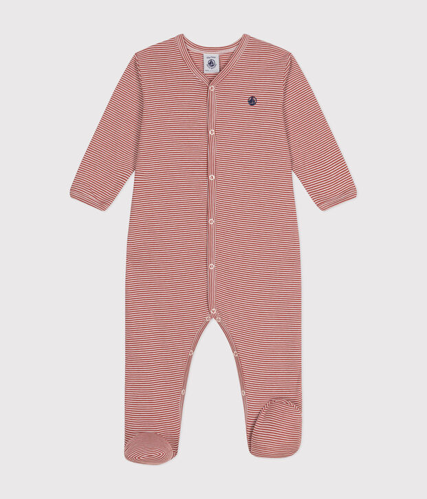 Pijama de algod&oacute;n a rayas para beb&eacute; marron/blanco