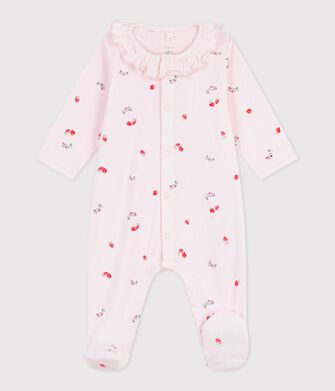 Pijama de algod&oacute;n con cuello y flores para beb&eacute;