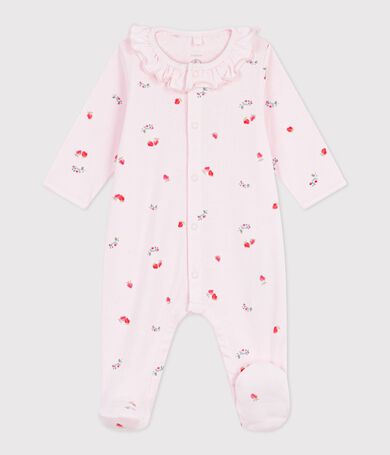 Pijama de algod&oacute;n con cuello y flores para beb&eacute;
