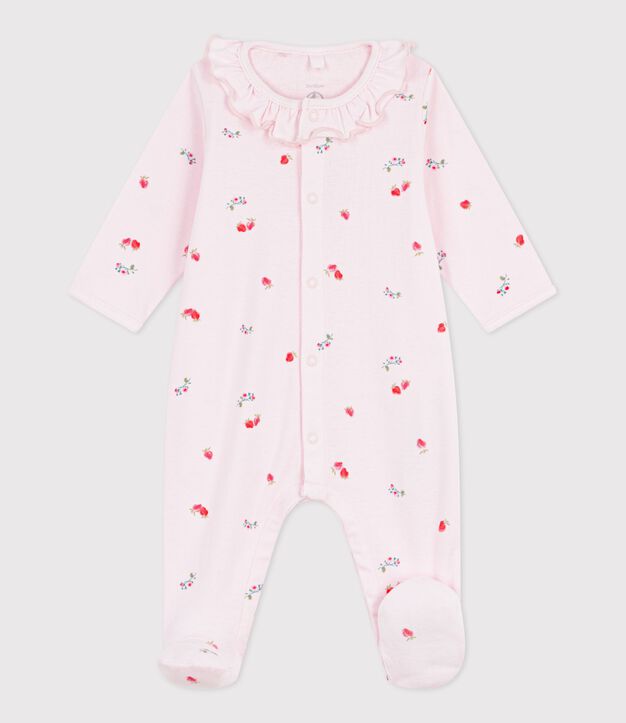 Pijama de algod&oacute;n con cuello y flores para beb&eacute; rosa/multicolor