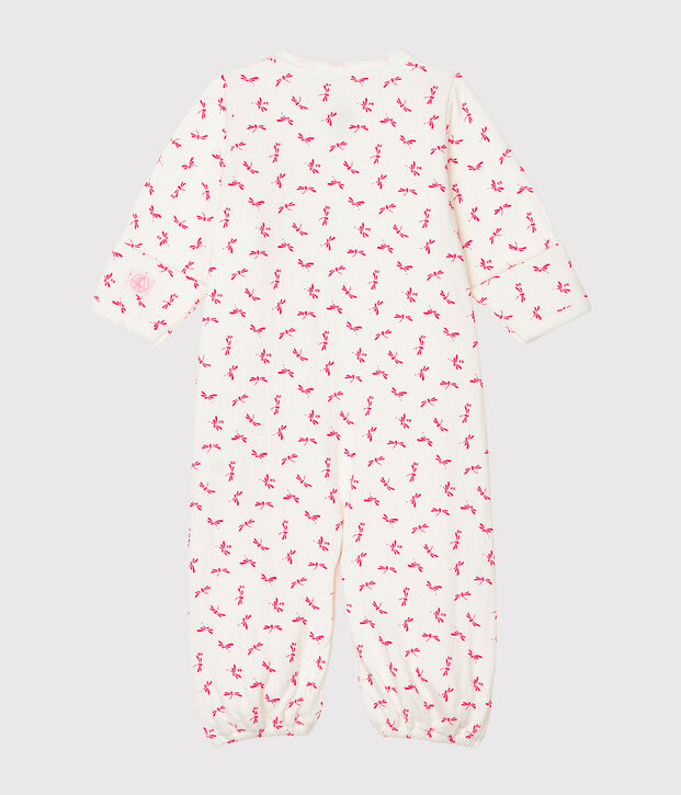 Mono-saco para beb&eacute; de punto blanco/rosa