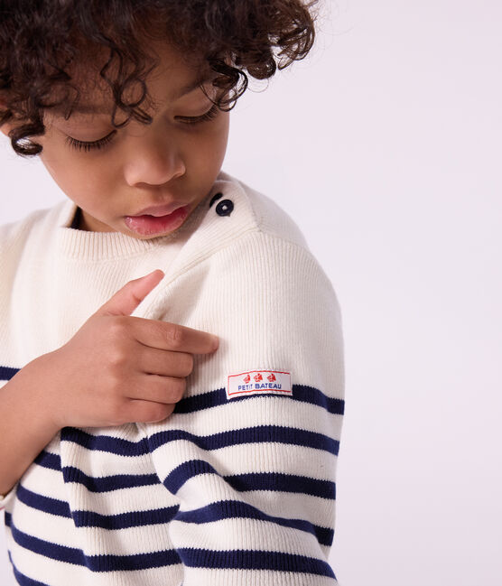 Jersey infantil de lana y algodón a rayas azul MARSHMALLOW/ SOIR