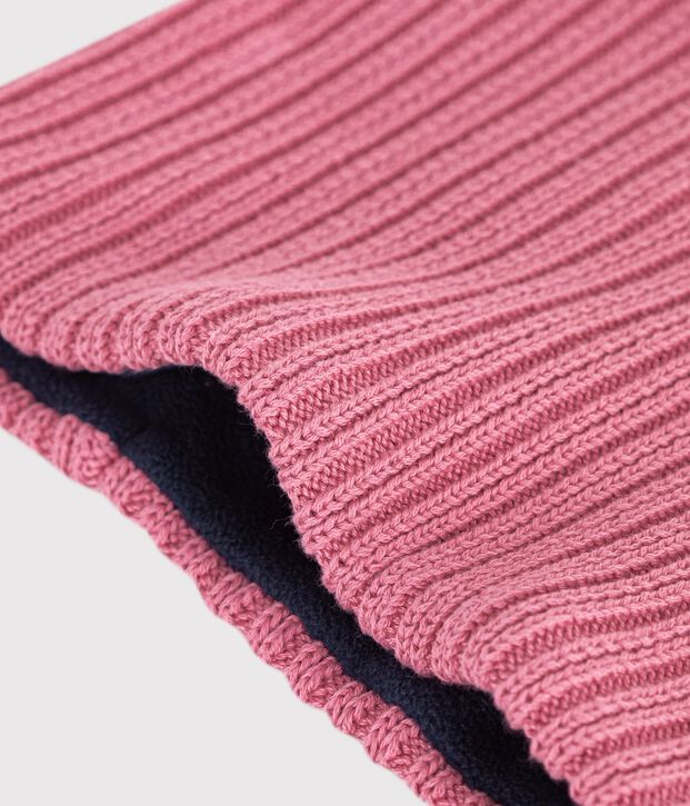 Braga de cuello infantil de punto tricotado liso con forro polar rosa