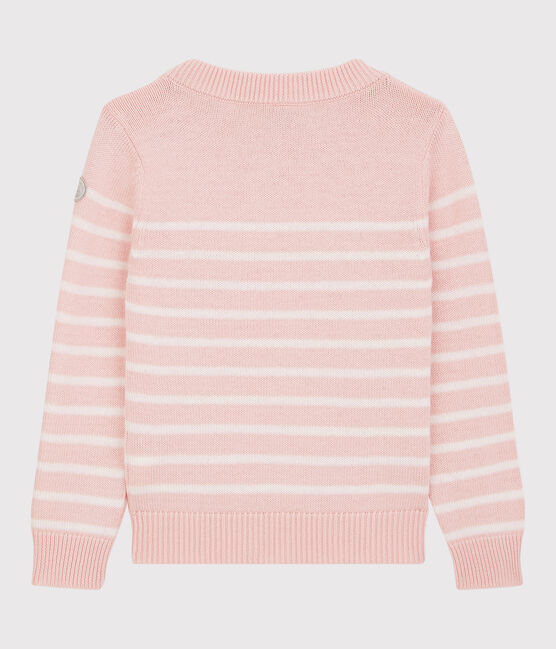 Jersey de lana y algodón para niña rosa MINOIS/blanco MARSHMALLOW