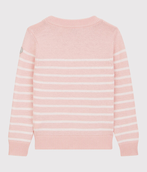 Jersey de lana y algod&oacute;n para ni&ntilde;a rosa/blanco