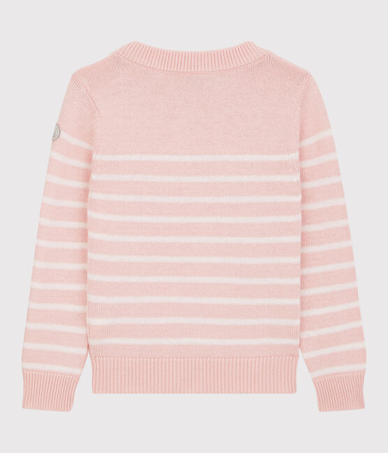 Jersey de lana y algodón para niña rosa MINOIS/blanco MARSHMALLOW