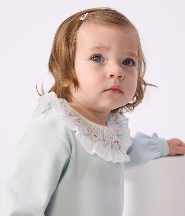 Pijama liso de algod&oacute;n con collar&iacute;n y abertura trasera para beb&eacute; verde