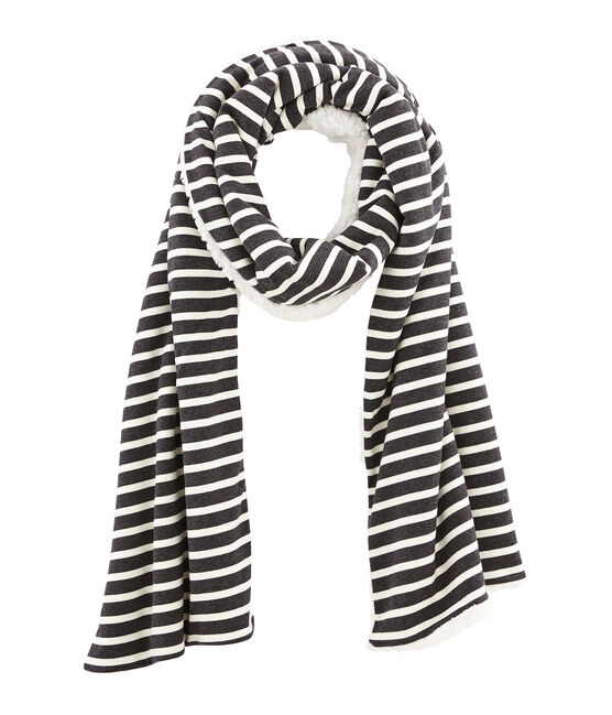Bufanda reversible de mujer negro CITY/beige COQUILLE