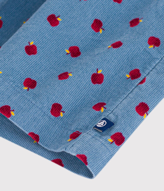 Vestido de pana de manga larga con estampado de manzanas para bebé azul ADRIATIC/ MULTICO