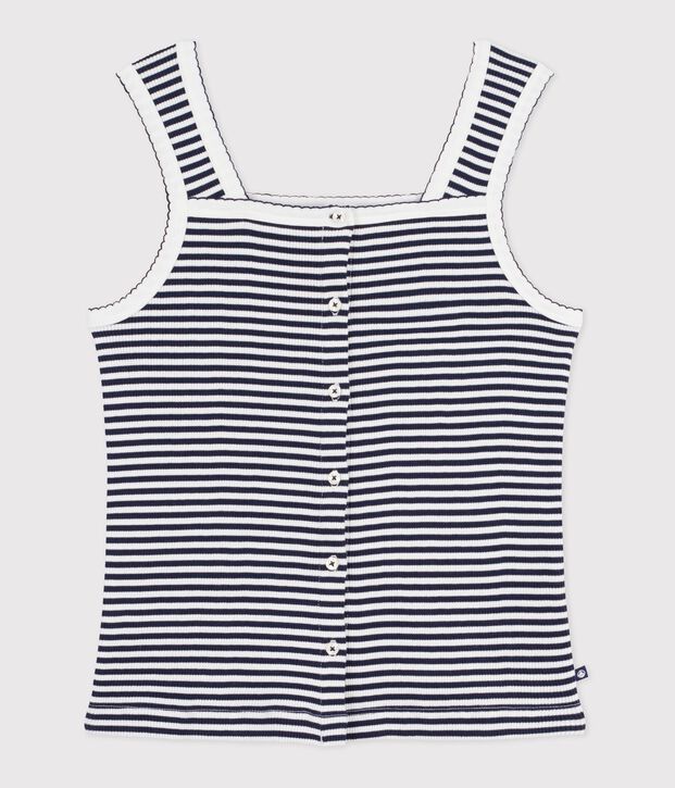 Camiseta de tirantes de algod&oacute;n a rayas para mujer azul/blanco