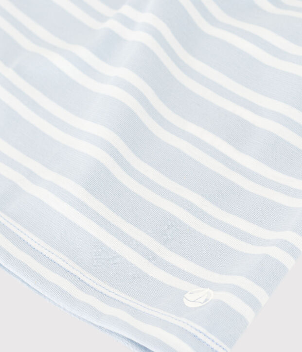 Vestido de manga corta de algod&oacute;n a rayas para ni&ntilde;a azul/blanco