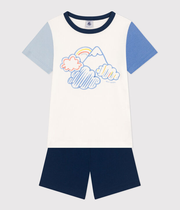 Pijama infantil corto y liso de algod&oacute;n azul/multicolor