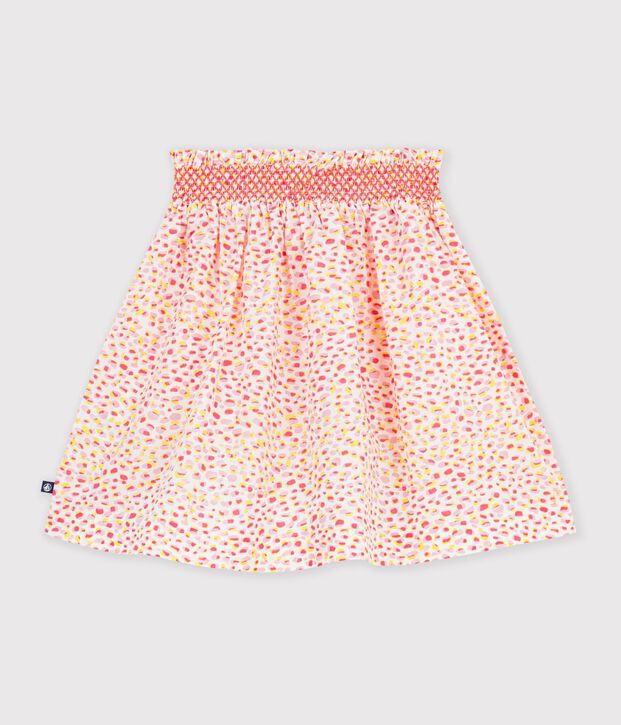 Falda infantil corta de algod&oacute;n con estampado blanco/multicolor