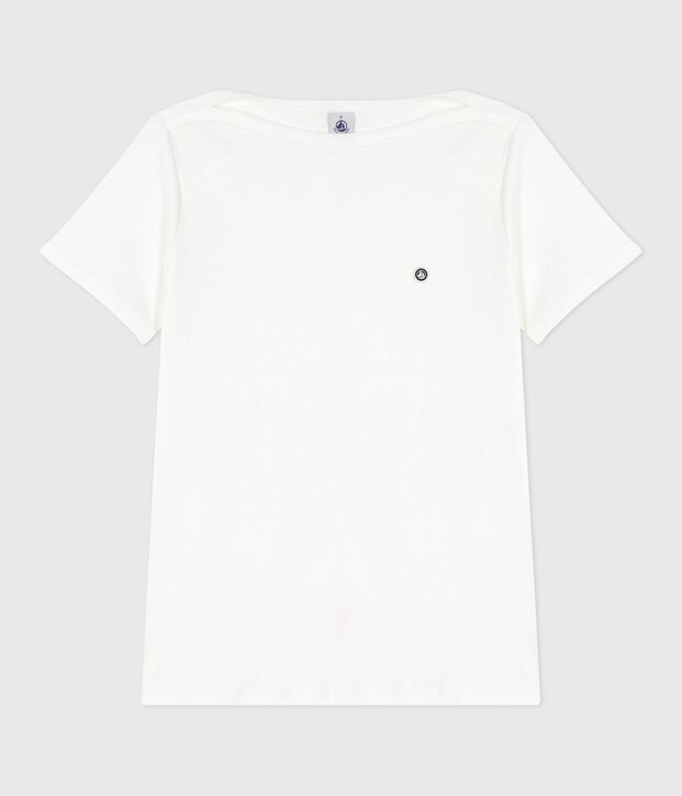Camiseta ic&oacute;nica de mujer con cuello almirante de algod&oacute;n blanco