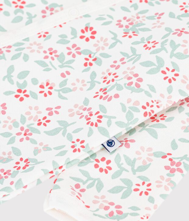 Pijama sin pies de mulet&oacute;n con estampado de flores para beb&eacute; blanco/multicolor