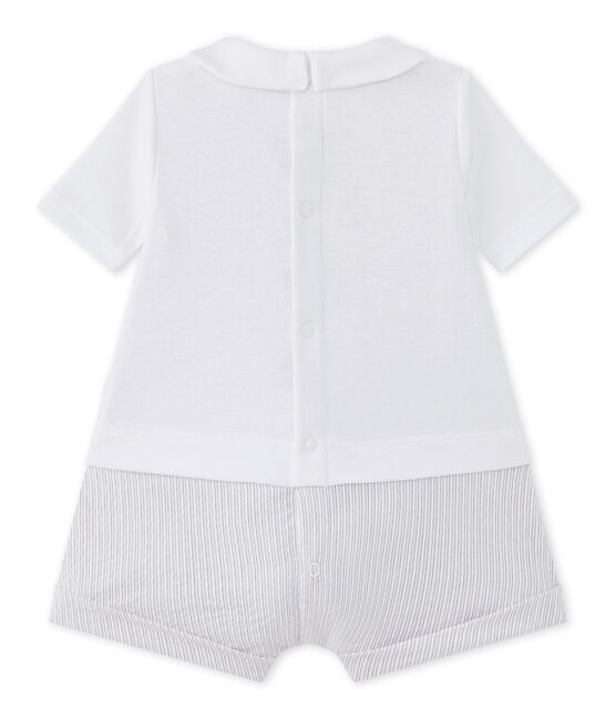 Pelele corto para bebé niño bi-materia blanco ECUME/beige BEIGE