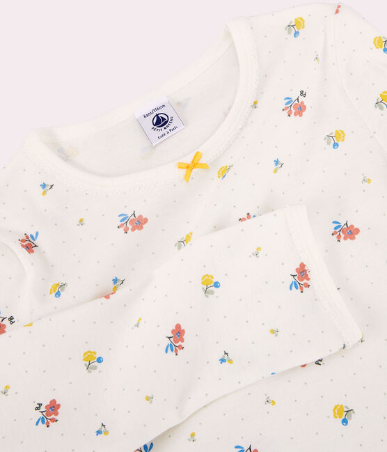 Pijama con flores de algodón de niña blanco MARSHMALLOW/blanco MULTICO