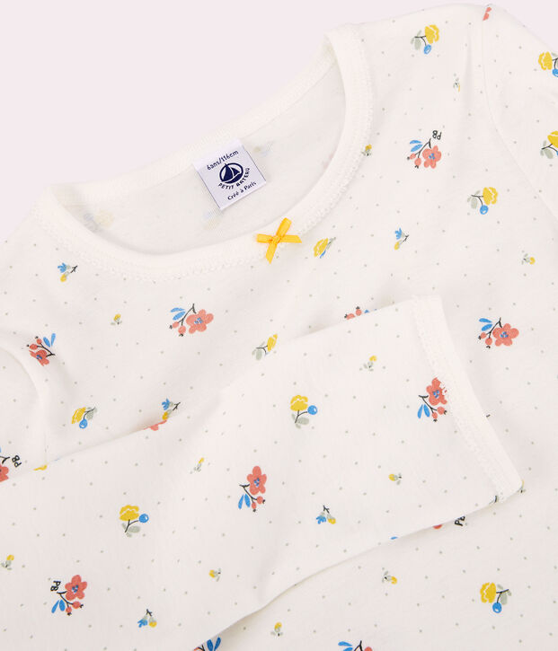Pijama con flores de algod&oacute;n de ni&ntilde;a blanco/multicolor